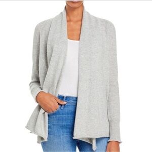 Aqua light grey Cashmere cardigan open front soft long sleeve draped lightweight